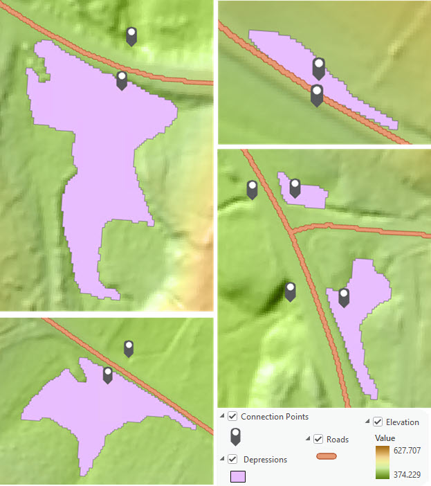 Examples of output depressions and points