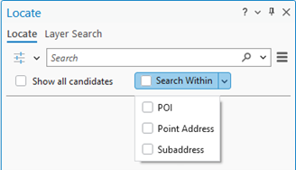 This image shows the Search Within dialog on the Locate Pane