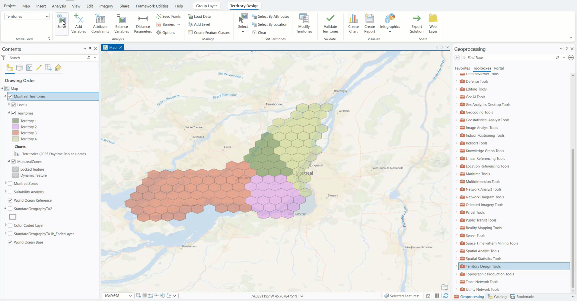 Opening a Territory Design tool in floating, non-modal, pane and the ability to continue interacting with panes and the map.