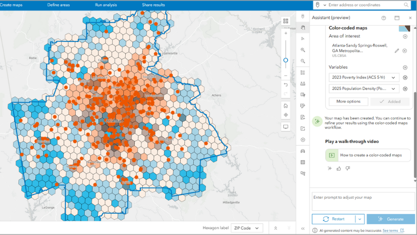 Map low food access in the Atlanta metro area using an AI assistant in ArcGIS Business Analyst Web App
