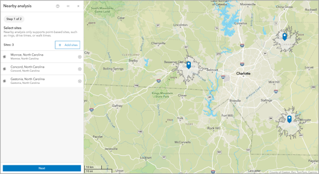 Sites in nearby analysis