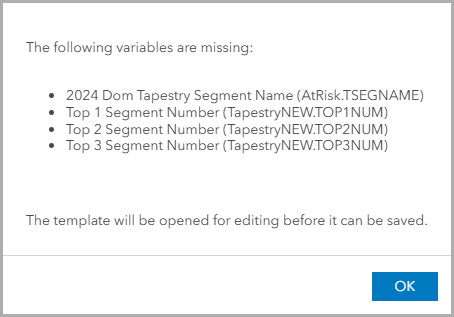 List of missing variables from a custom infographic