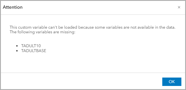 Warning message for a custom variable with missing data