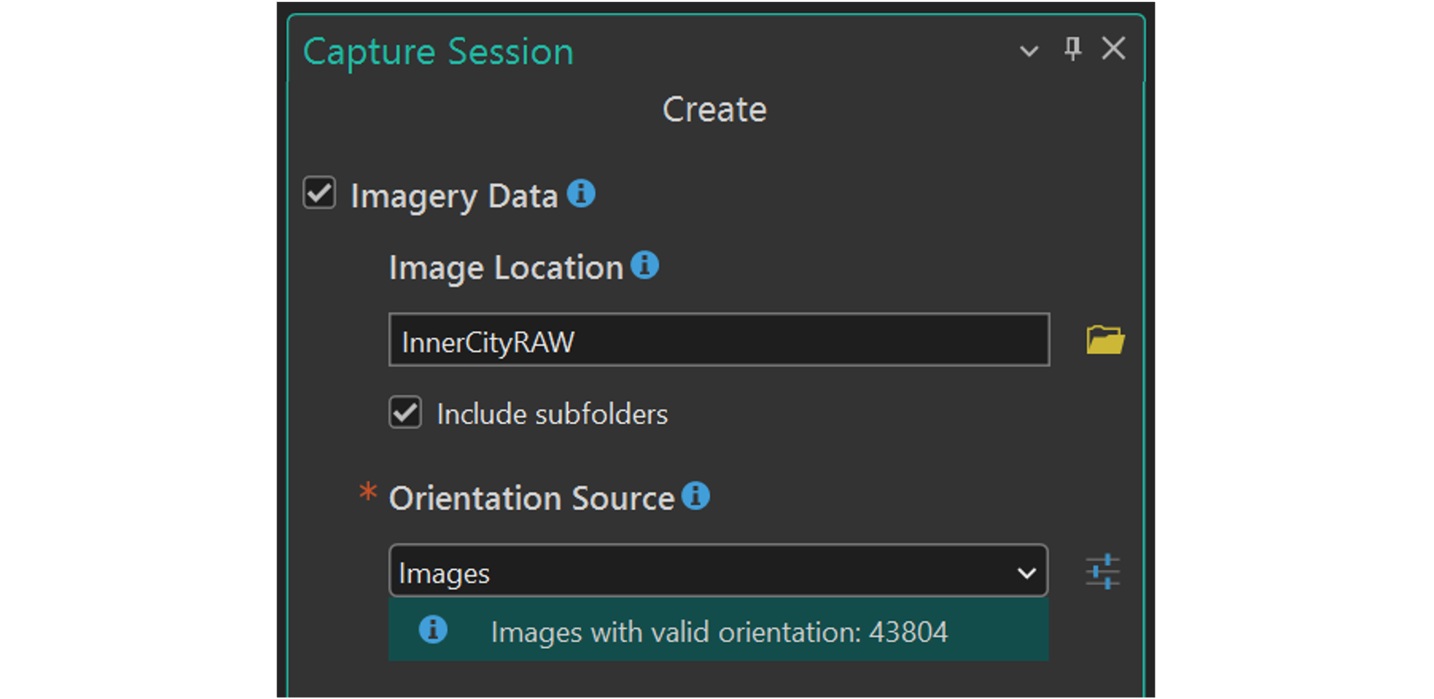 Import of drone imagery into Reality Studio with automatic extraction of the orientation metadata from the image header