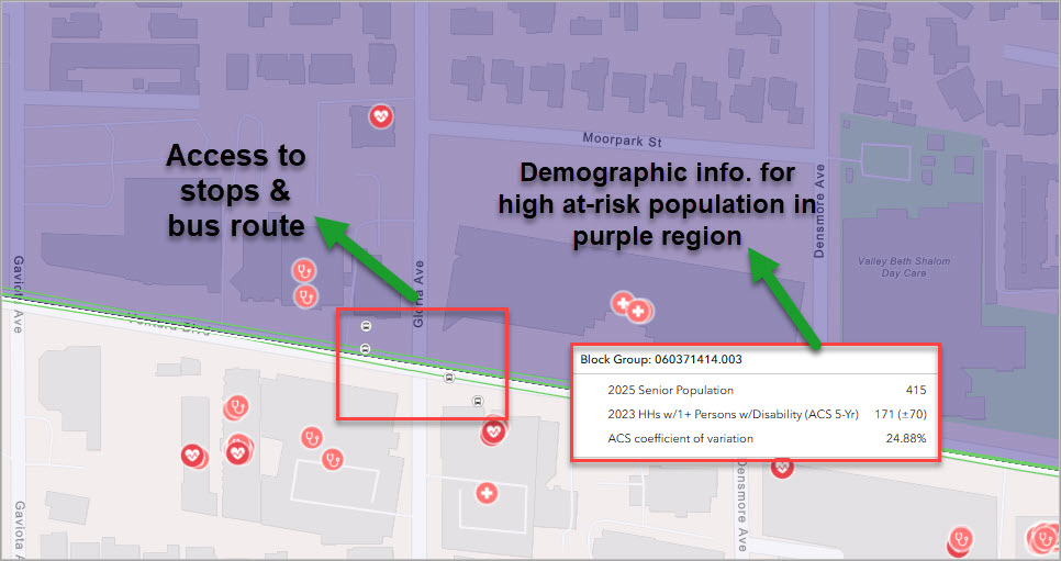 Visualize at-risk population with transit data.