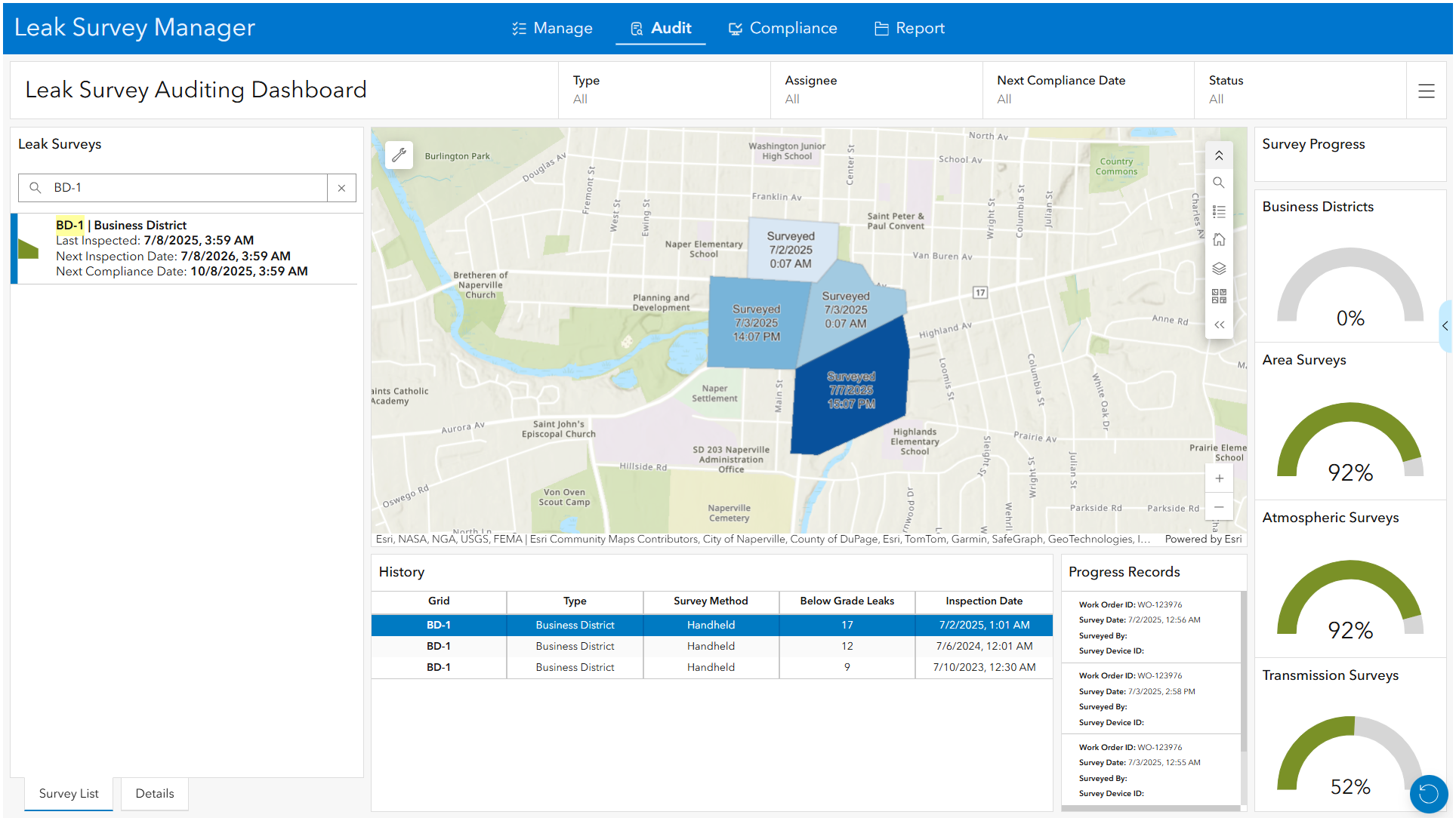 An image that shows the Gas Leak Survey Auditing Dashboard.