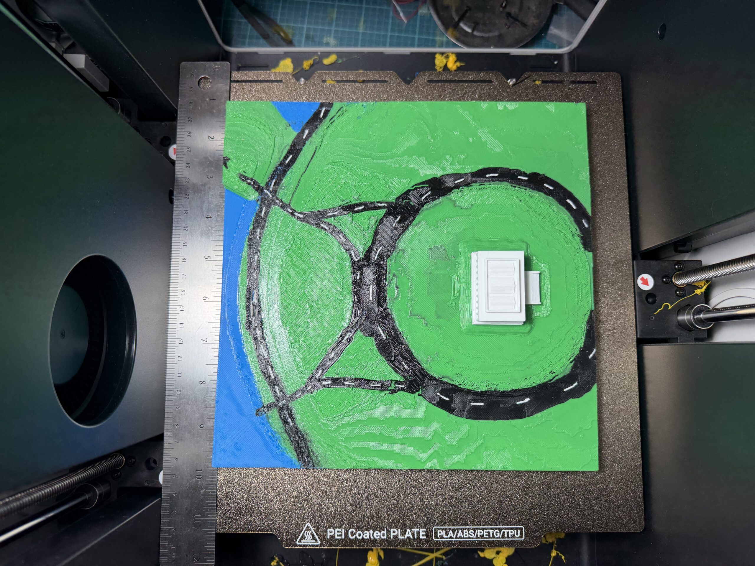 3D Print of Lincoln Memorial and surrounding area in Black PLA and White, Blue, Green PETG.