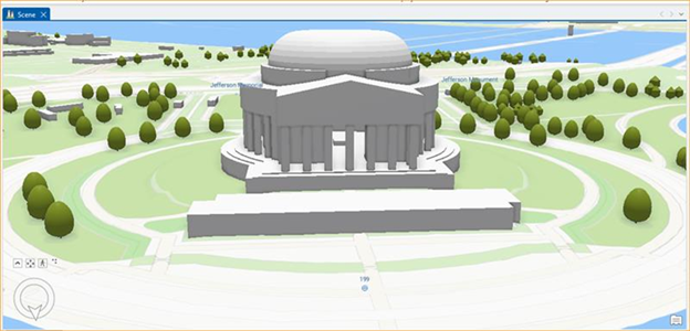 Screenshot of Jefferson Memorial within ArcGIS Pro 3D Scene from OSM Basemap
