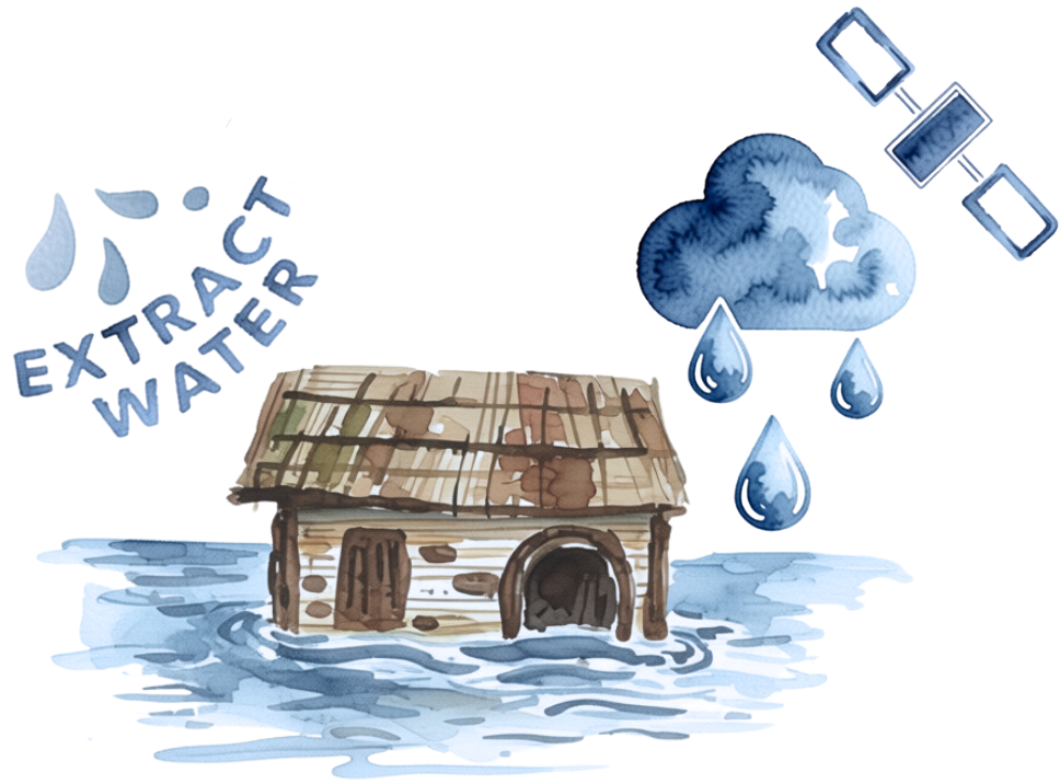 A watercolor style illustration painted by Elizabeth Ashley Menezes of floodwater