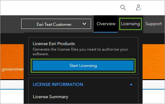 Start Licensing button