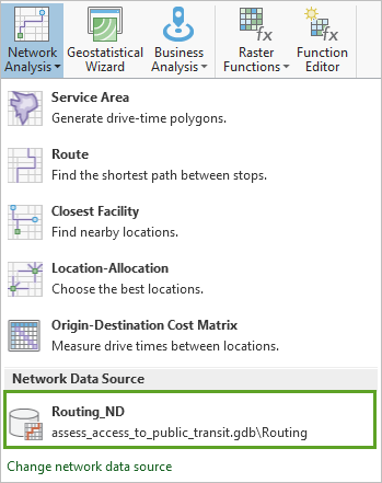 Network Data Source in the Network Analyst menu