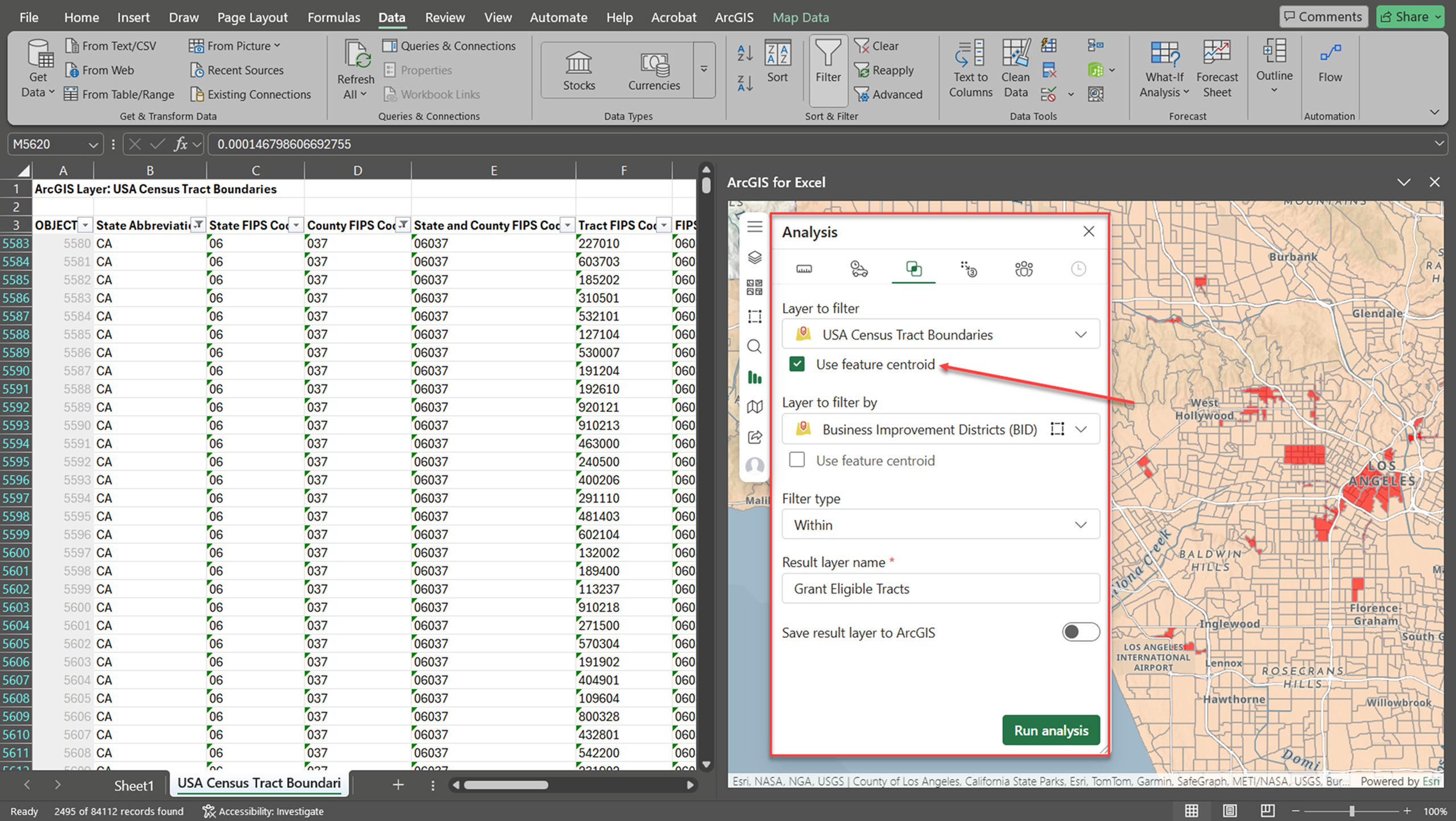 'Use feature centroid' feature