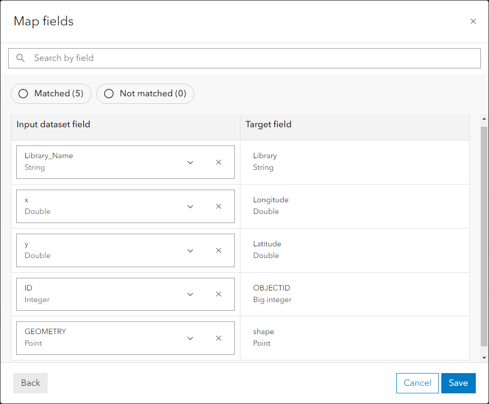 Map fields modal in Data Pipelines