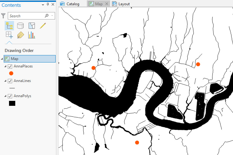 The map view and contents pane for the Annapolis River map