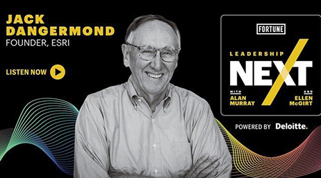 Jack Dangermond and the logo for Leadership Next