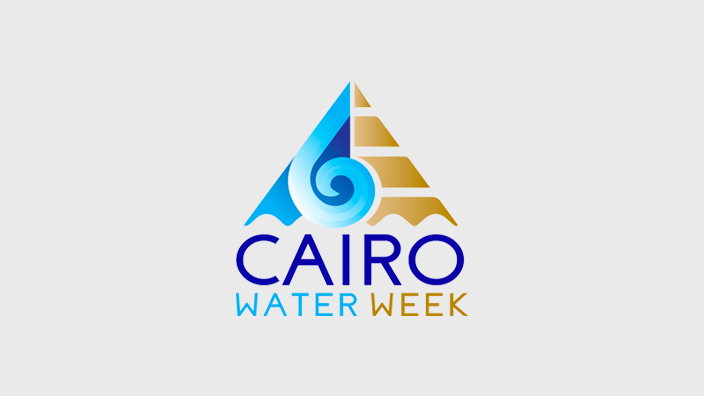 Cairo Water Week logo with a triangle that is half water, half sand