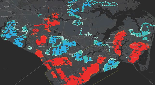 Map of IoT device hotspots in Virginia