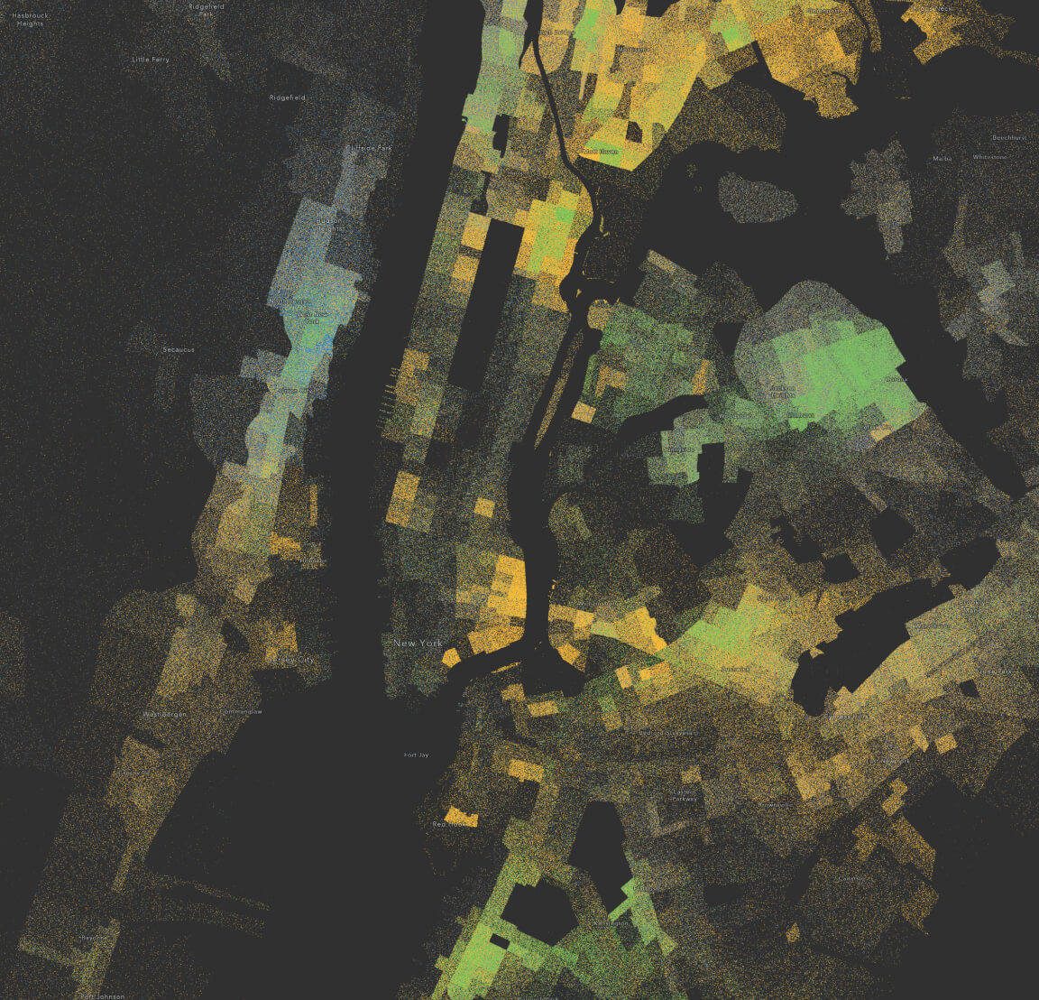 An abstract map in green and yellow on a dark background