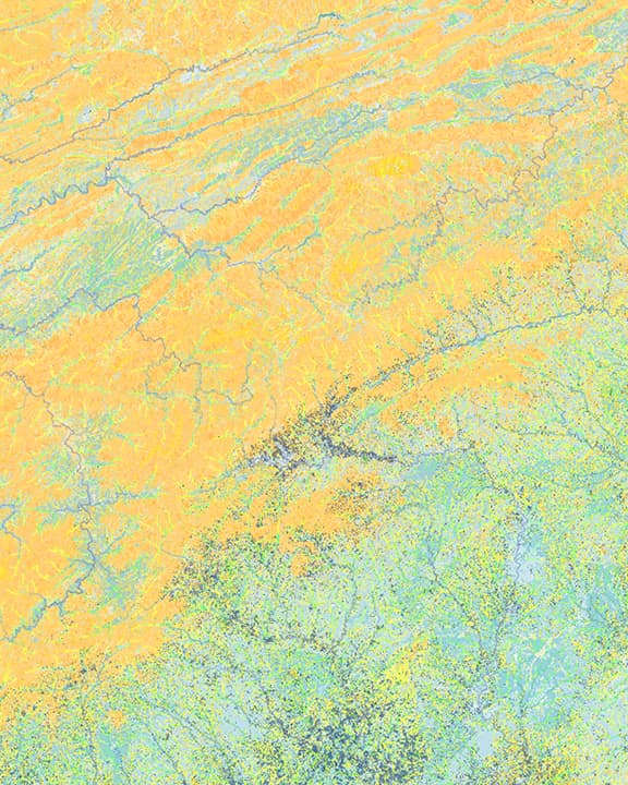Yellow and green predicted hydrology flow map