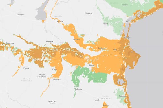 Map of climate data shown in orange and green