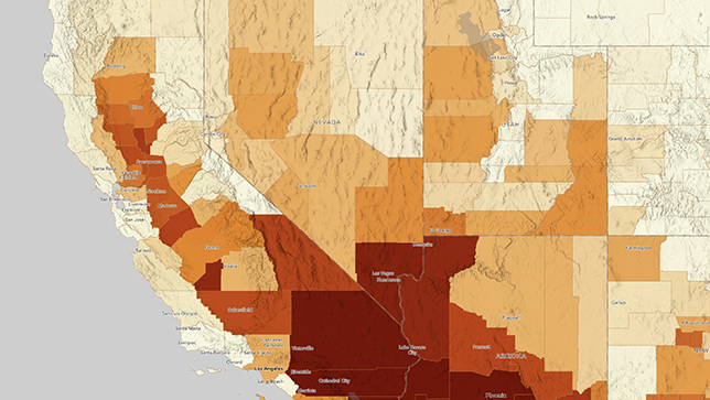 A map of the western United States shows regions with more hot days in deeper shades of red.