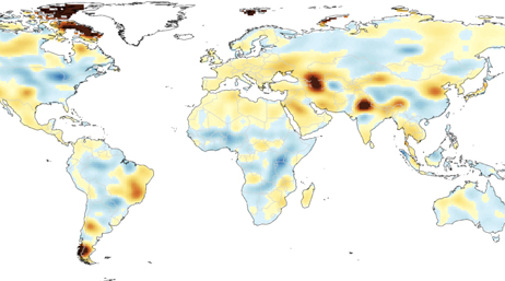A map showing global terrestrial water loss over 20 years