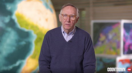 Esri president Jack Dangermond speaking on camera for a TED Countdown Summit video