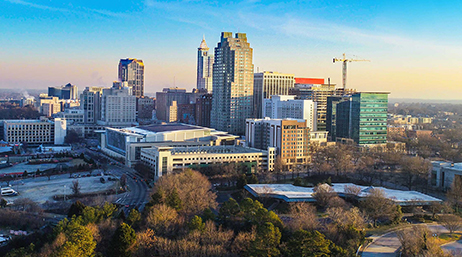 An aerial view of downtown Raleigh, North Carolina