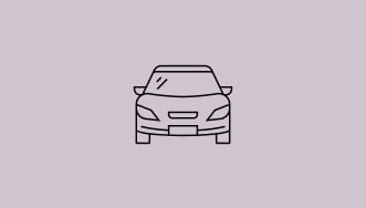 A simple line icon of the front view of a passenger vehicle in black lines on a lavender background