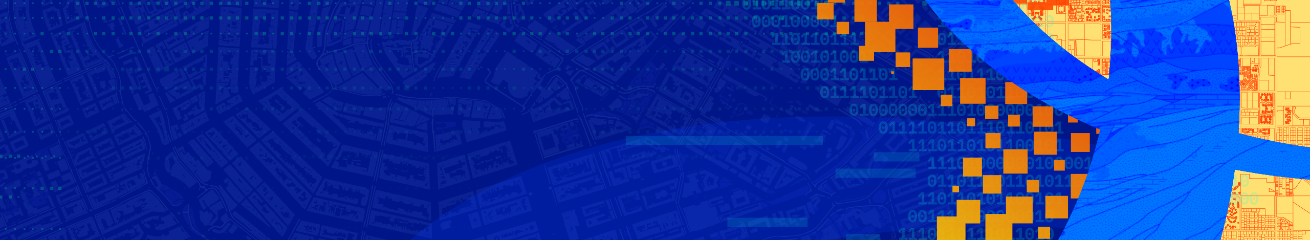 Call for Presentations banner with stylized maps, geometric shapes, and a development symbol