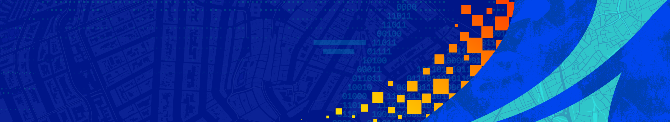 Wide abstract banner featuring a deep blue background with subtle map-like line patterns