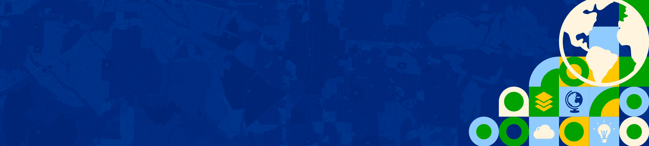 Colorful graphic with icons such as a globe and layers in green, yellow, and blue symbolizing global connectivity and technology