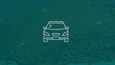 A simple line icon of the front view of a passenger vehicle in white lines on a green background