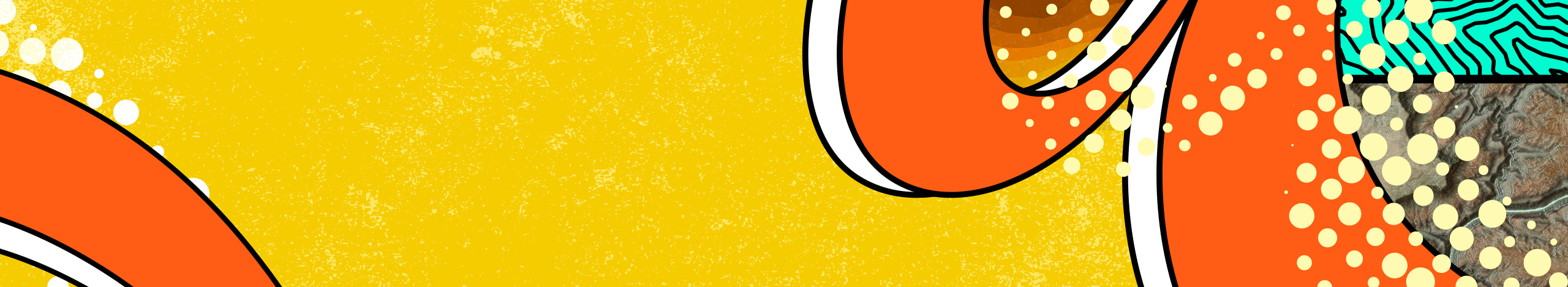 Call for Images banner with a yellow map background overlaid orange and blue abstract shapes at the edges