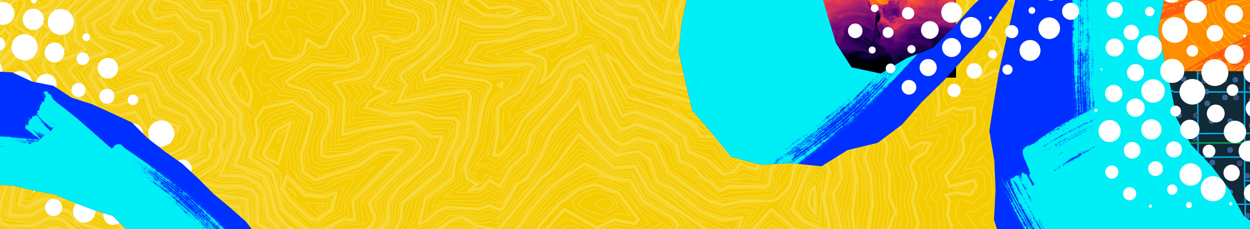 Bright abstract artwork features a vivid yellow background with subtle contour-like line patterns.
