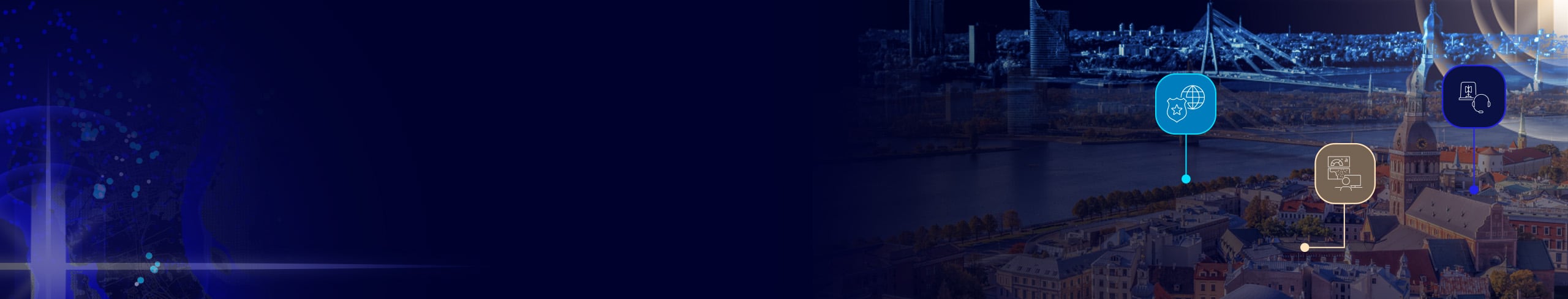 Esri European National Security Summit banner: a European city along a river, with icons for communications and surveillance