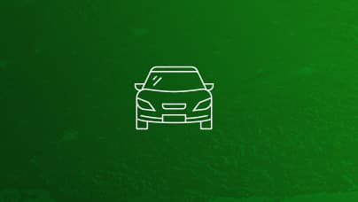 A simple line icon of the front view of a passenger vehicle in light lines on a dark green background