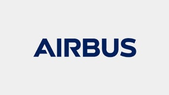 Logo for Airbus, displaying the word Airbus in dark blue on an off-white background