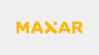 Logo for Maxar Technologies, Inc. showing the word Maxar with a semi-broken letter x in orange on an off-white background