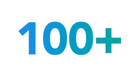 The number 100 followed by a plus sign in bold blue typography.