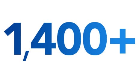 The number 1,400 followed by a plus sign in bold blue typography.