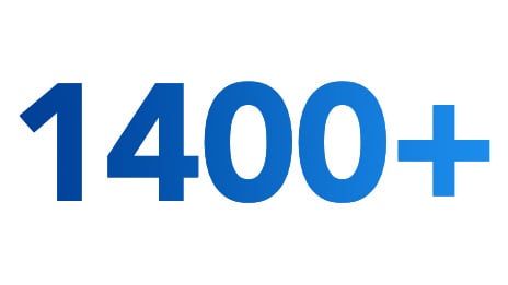 The number 1400 followed by a plus sign in bold blue typography.