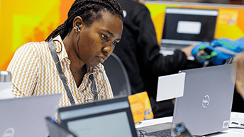 Attendee working in an onsite computer lab