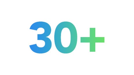 The number 30 followed by a plus sign in bold green-yellow typography.
