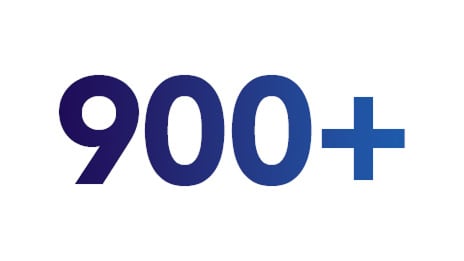The number 900 followed by a plus sign in bold blue typography.
