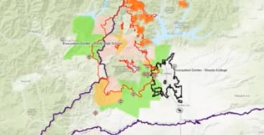 Map of the Carr Fire area in Redding, California