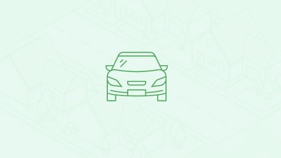 A simple line icon of the front view of a passenger vehicle in dark green lines on a light green background