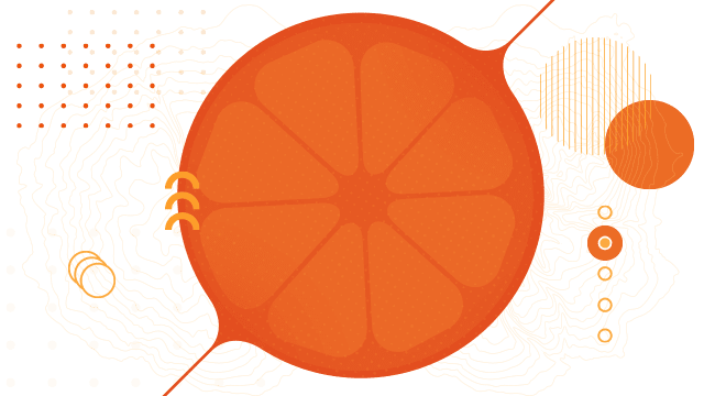 An orange peel design representing the historic Redlands orange groves, circles, and semi circles