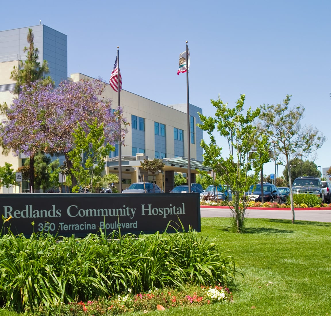 The sign in front of Redlands Community Hospital on 350 Terracina Boulevard