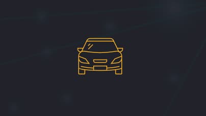 A simple line icon of the front view of a passenger vehicle in yellow lines on a dark background